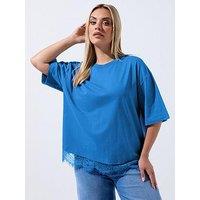Yours Curve Lace Hem Top - Blue