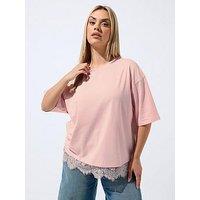 Yours Curve Lace Hem Top - Pink