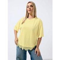 Yours Curve Lace Hem Top - Yellow