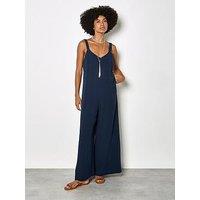 Apricot Double Weave Cotton Jumpsuit - Blue