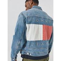 Tommy Jeans Mens Flag Archive Trucker Denim Jacket - Light Blue