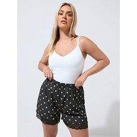 Yours Curve Polka Dot Lace Hem Short - Black