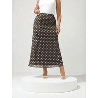 Yours Curve Polka Dot Mesh Skirt - Brown