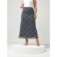 Yours Curve Check Mesh Skirt - Brown