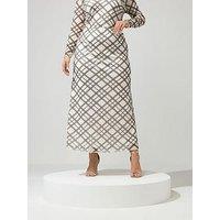 Yours Curve Check Maxi Skirt - Cream