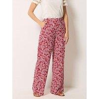 Long Tall Sally Leaf Print Wide Leg Trousers 34" - Red