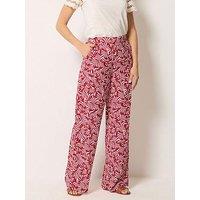 Long Tall Sally Leaf Print Wide Leg Trousers 36" - Red