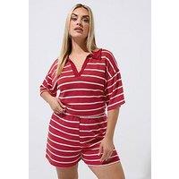 Yours Curve Crochet Stripe Short - Red