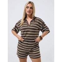 Yours Curve Crochet Stripe Short - Brown