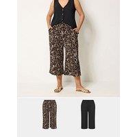 Yours Curve 2 Pack Leopard Print Jersey Culotte - Black