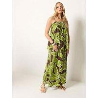 Long Tall Sally Palm Print Skirt & Top Set - Green