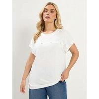 Yours Curve Cotton Slub Stud Detail Top - White