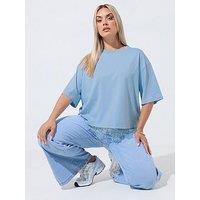 Yours Curve Lace Hem Top - Blue