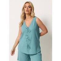 Yours Curve Textured Waistcoat Bow Detail Co-Ord - Blue