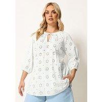 Yours Curve Broderie Gypsy Top - Cream