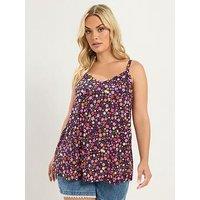 Yours Curve Floral Ribbed Swing Vest Top - Pink