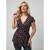 Yours Curve Polka Dot Wrap Front Top - Purple