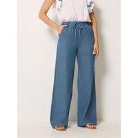 Long Tall Sally Wide Leg Mid Wash Pull On Jeans 36" - Blue