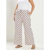 Yours Curve Stripe Wide Leg 30" Trousers - Cream