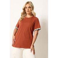 Yours Curve Lurex Trim T-Shirt - Orange