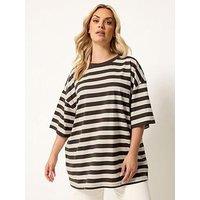Yours Curve Striped Boxy T-Shirt - Brown