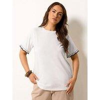 Yours Curve Lurex Trim T-Shirt - Cream