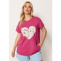 Yours Curve Printed Placement Core T-Shirt - Pink