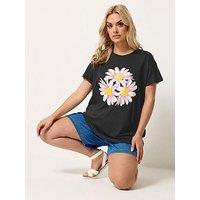 Yours Curve Printed Placement Core T-Shirt - Black