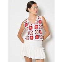 Apricot Crochet Button Through Vest - Red