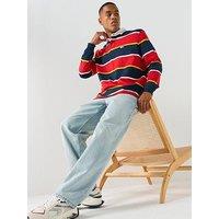 Tommy Jeans Badge Stripe Relaxed Rugby Shirt - Red