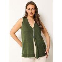 Yours Curve Stitch Waistcoat - Green