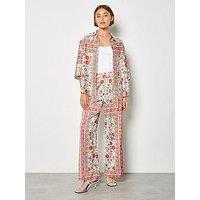 Apricot Border Floral Scarf Print Satin Trouser - Orange