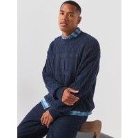 Tommy Jeans Mens Relaxed Flag Cable Knit Jumper - Navy