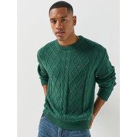Tommy Jeans Regular Fit Cable Knitted Jumper - Green
