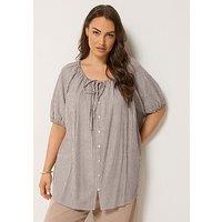 Yours Curve Stripe Gypsy Top - Brown