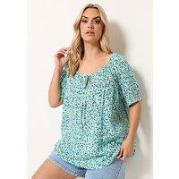 Yours Curve Ditsy Print Gypsy Top - Blue