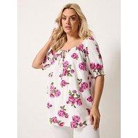 Yours Curve Floral Print Gypsy Top - White