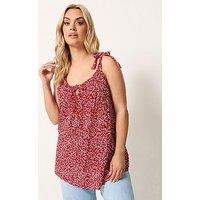 Yours Curve Ditsy Print Gypsy Strappy Cami Top - Red
