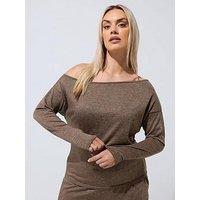 Yours Curve Off Shoulder Slouch Top Co Ord - Natural Brown