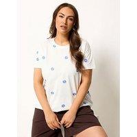 Yours Curve Embroidered Daisy Print T-Shirt - Cream