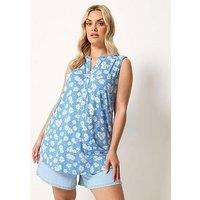 Yours Curve Daisy Print Sleeveless Blouse - Blue