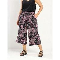 Yours Curve Crinkle Printed Crop Trousers - Pink