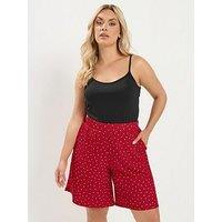 Yours Curve Polka Dot Crinkle Shorts - Red