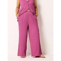 Yours Curve Textured Wide Leg Co Ord Trousers Regular - Pink