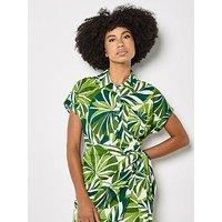 Apricot Layered Graphic Tropical In Ladder Stitch Linen Shirt - Green