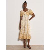 Apricot Butterflies Border Tie Front Dress