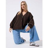 Yours Curve Balloon Sleeve Cardigan - Brown