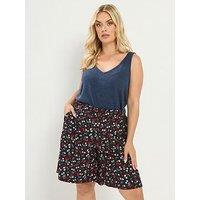 Yours Curve Cherry Print Crinkle Shorts - Black