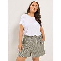 Yours Curve Gingham Shorts - Brown
