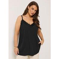 Yours Curve Lace Insert Detail Cami Top - Black